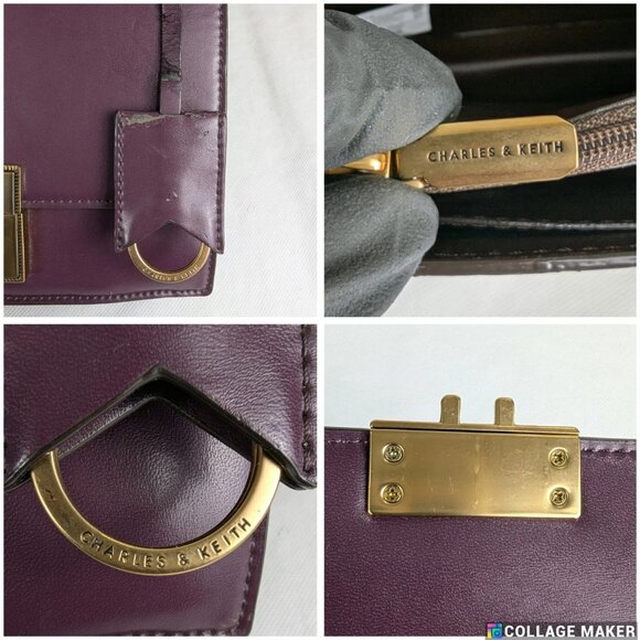 CHARLES & KEITH Boxy Push Lock Purple Crossbody Bag
